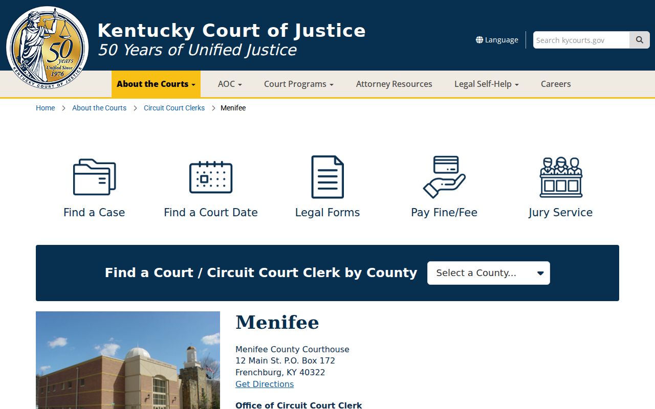 Menifee County criminal court cases official court page