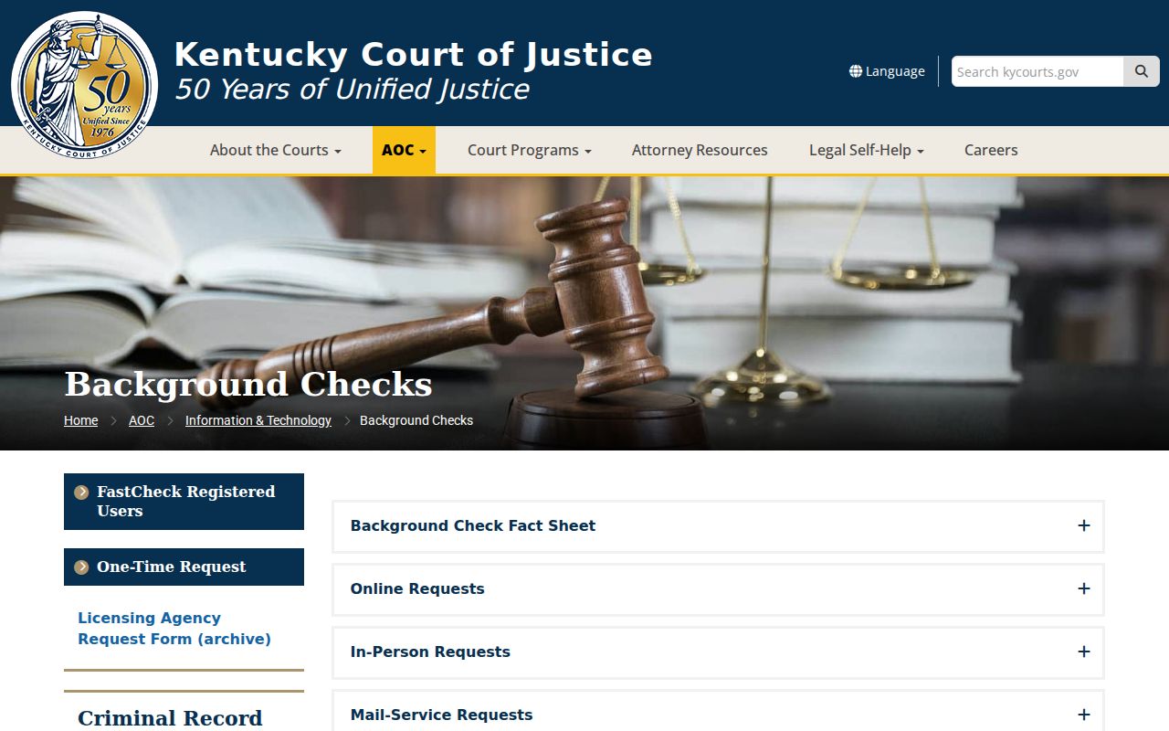 Kentucky AOC background checks for Menifee County criminal history